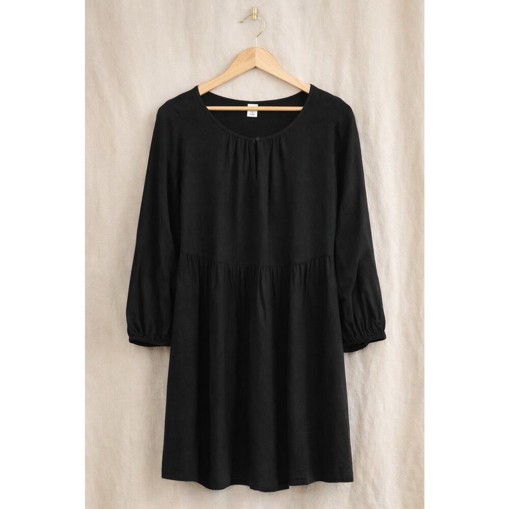 Old Navy Black Mini Dress Medium Boho Babydoll Long Sleeve Flowy M